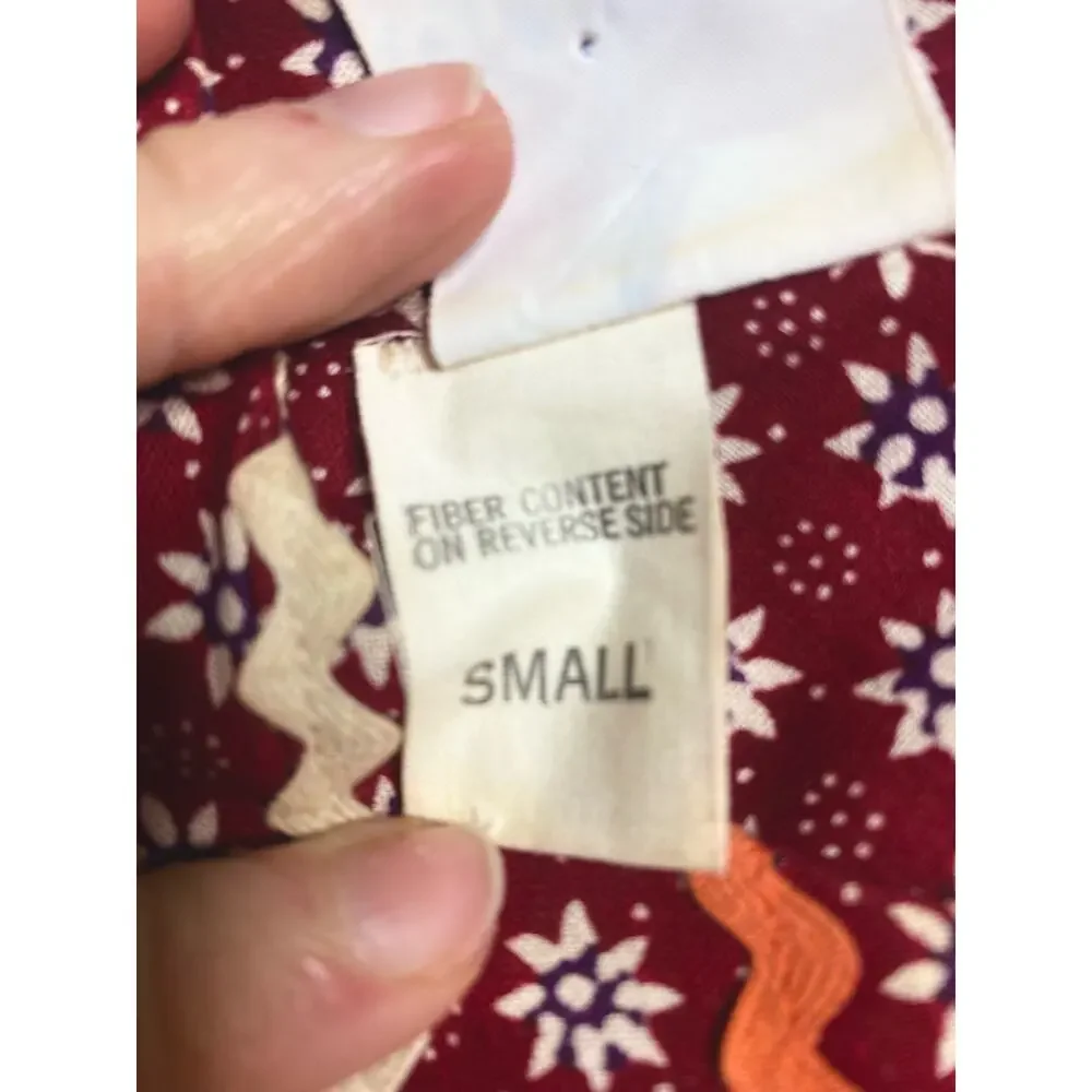 VINTAGE 1960's Bohemian Red Patchwork Ric Rac Dress SMALL - Picture 16 of 16